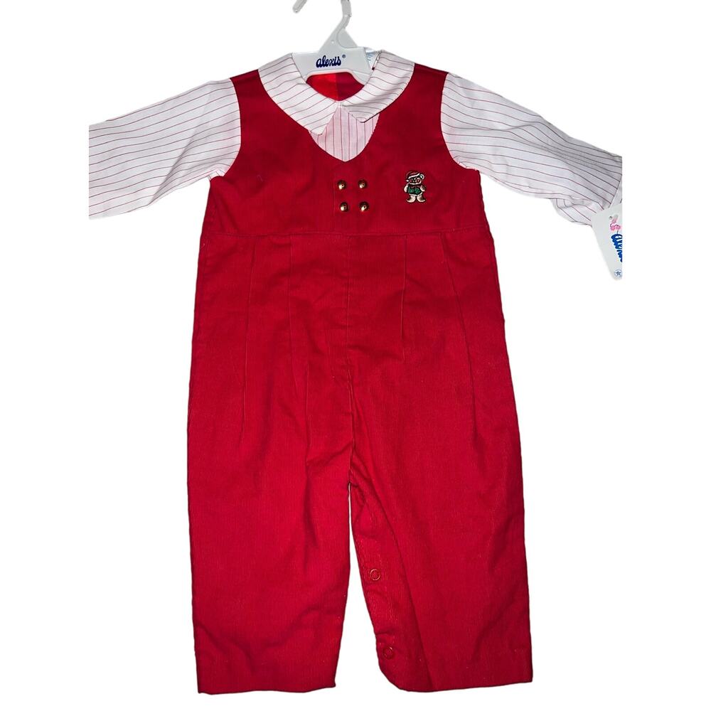 Vintage Alexis red striped Christmas santa teddy bear romper size 9 months new